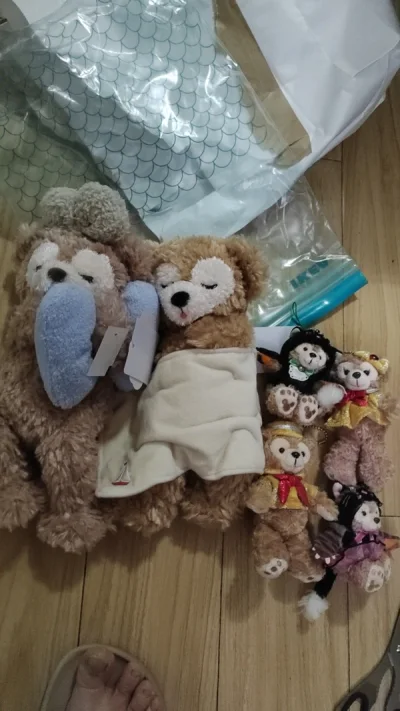 甜梦雪莉玫终于买到啦！不到两百块两只 真的太好价了 斜挎包是朋友的 让我给代买的 她也很喜欢迪士尼的娃娃