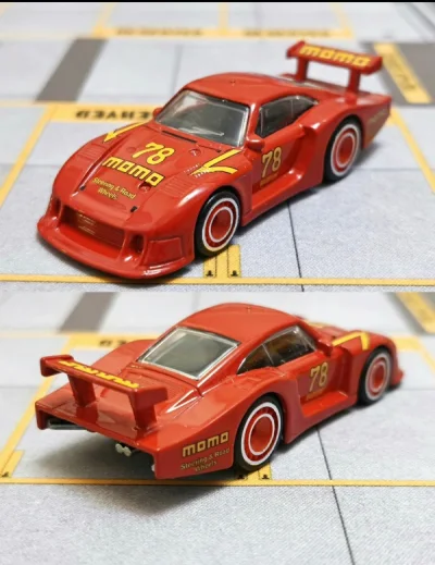 来自风火轮赛道日套装的保时捷935，采用红色为主题的MoMo涂装，轮毂与车身同色，辅以电镀银圈点缀，让人爱不释手！散车到手跟新的一样，性价比很高，非常划算的一次购物！