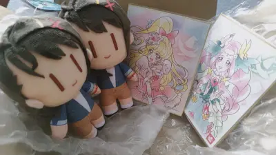 说真的，为了未来的这张色纸，我在国内蹲了三年，实在是蹲不到正常价格的，又不想从贩子那里高价买，就来挖煤姬了，没想到刚好有人卖?甚至还有小哈的色纸，这下，加上国内自己买的李可色纸，直接集齐一家三口了，怨念解除✓然后顺便和好朋友拼了一单铃芽的棉花娃娃，嘿嘿全新的真可爱啊...