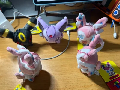 前几天pc终于又上线伊布挂件了，原价1200日元的东西一堆黄牛卖80+以上，于是我就想试试在挖煤姬买，切的还是很快的，后来一会就都缺货了。
当时正好有一张免手续费的券，加上pc多买几只会免日本国内运费，最后五只伊布挂件到手才70不到一只，真的是又快又优惠（我找的代购...