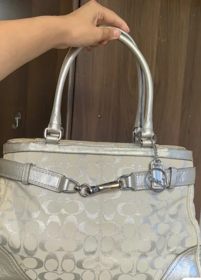 超级漂亮的银色coach公文包，这款拿到手非常惊喜！，运输过程很快包装也没有破损，总体体验非常满意～
