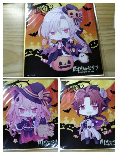 这次收到了终炽特别q的万圣节色纸～萌萌嘟好喜欢，还有米迦十周年场限吧唧和立牌！再次感叹好伟大的一张脸。挖煤姬包装还是一如既往的好，没有撞角，安心噜，期待下一次收货～