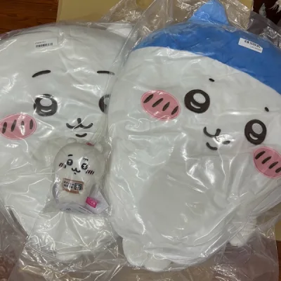 一直想收一个超大吉伊，刷煤炉几天都没刷到，有天突然刷到立刻下单了，代切切得很快，几秒后就显示成功了，这次走的还是竹蜻蜓，性价比首选，这次送来的外盒上还多了一层防水膜，不知道是不是新包装方式，感觉更安全了