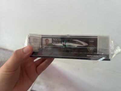终于在挖煤姬淘到了这台迷你切梅赛德斯W07阿布扎比指天版了
就这样介绍我们的——出身冠军世家，父子双科世界冠军；拳打舒马赫，脚踢汉密尔顿的goat杀手；实力颜值双高的围场小李子；1＞14的十五冠王；梅赛德斯最后的名宿；金发碧眼的小甜甜Britney；2016血战到底...