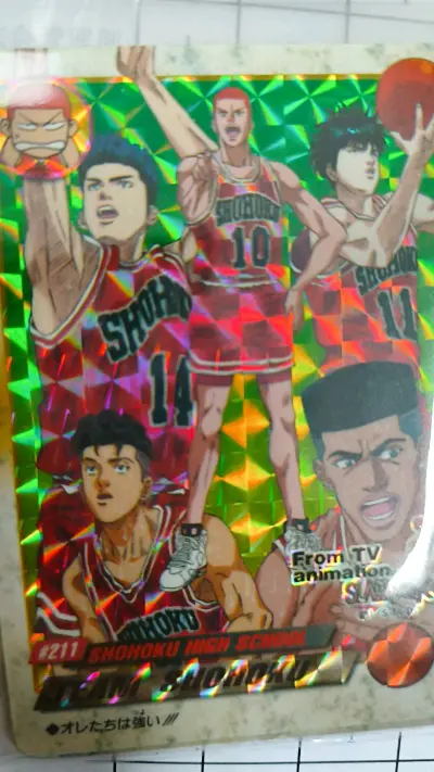 买到了灌篮高手的闪卡，1995年的卡，品相非常新，价格也合适，顺便买了网球王子的塑封卡和高达塑封卡，都是动画经典
