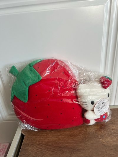 超级大个的kitty抱草莓，本以为是小小一个玩偶，没想到这么大一个、可以当抱枕了，kitty还能拆卸 可用性很灵活