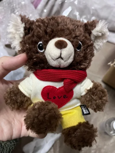 挖煤姬的这个小熊也太会戳我心巴了吧！拿到手质感巨好，毛茸茸软乎乎的，摸起来特别舒服~配色也超可爱，红围巾+黄裤子的搭配又萌又有氛围感，细节做得很精致，连小纽扣都很有质感！物流速度也比预想中快，包装得严严实实，拆箱的时候幸福感直接拉满~已经安利给好几个朋友啦，下次还得...