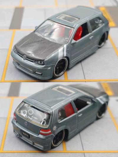 这款大众高尔夫改装车太戳德系玩家！灰调车身搭碳纤机盖，红内+低趴姿态质感拉满，细节还原改装神韵，摆桌直接拿捏街车酷飒格调，收藏党狂喜！