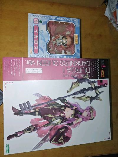 这次呢，又从挖煤姬在日拍上买了寿屋的杜尔迦暗黑女王和天降之物的粘土人，这两盒都是好价入手。这次箱子的也是加了填充物，中通快递也是很给力，箱子依旧八角尖尖，竹蜻蜓速度也很快。挖煤姬当属海淘的好去处