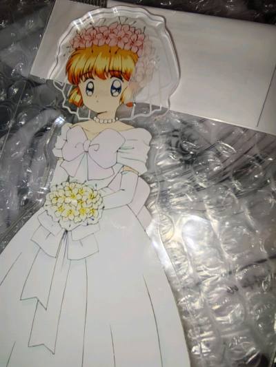 超可爱的立牌，包装OK，完好收到！小时候喜欢的卡通，长大后还可以遇到新周边，而且是名场面的婚纱造型！日淘app一键翻译，下单方便快捷，就是最近合单有点久。总体满意！