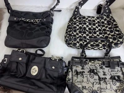 图一左上角的包包成色很不错 只有下面的皮上有一点污渍  左下角成色不太好 青霉很严重 感觉和卖家的图片有出入  不太推荐那个店家  右上角成色很不错 很喜欢 轻微污渍  和卖家图差不多 右下角轻微污渍  也是和卖家图差不多