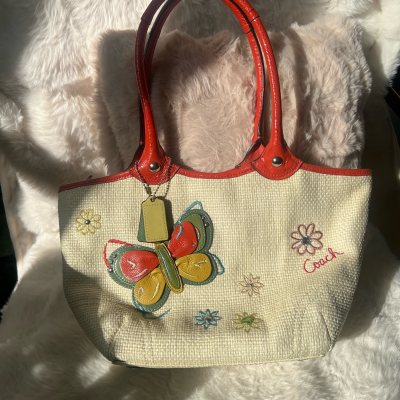 十一月在挖煤姬购入一只coach中古包包！成色很不错！桔色的提手，包身是草编的！还有立体蝴蝶图案和花朵刺绣！超特别！会继续使用挖煤姬买买买的！