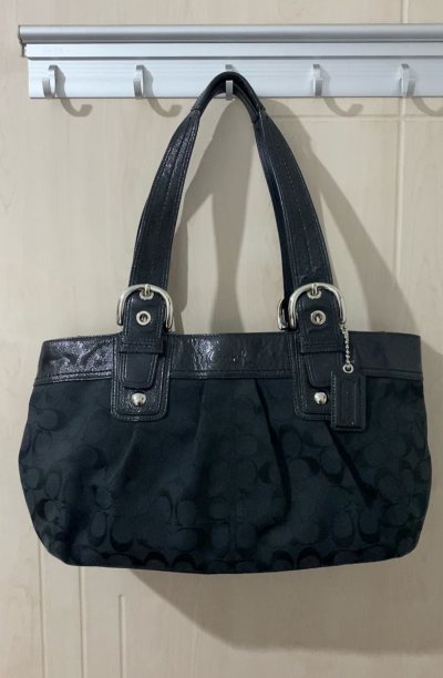 蔻驰黑色老花中古托特购物分享