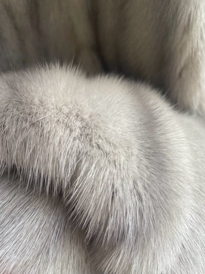 初冬阳光下，这件的银蓝光泽太美了！走动时能听到皮草特有的轻柔沙沙声，面料垂顺不压身。春秋搭衬衫优雅，冬日配大衣贵气。实物比图片惊艳得多，下次还会回购！