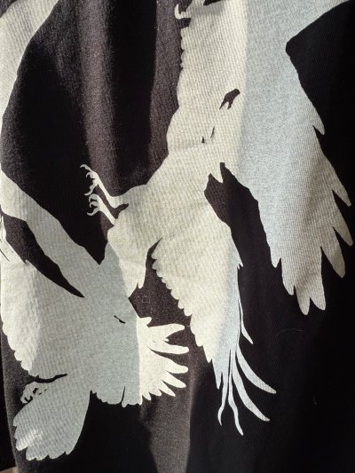 经过一周多时间到手的，反季节买短袖也是没谁了，奈何喜欢的，飞鸟图案好久没见到过了，也算是买情怀，很不错