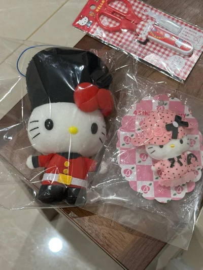 谁懂啊！蹲了好久的中古Kitty终于在挖煤姬凑齐一套——扶桑花透明化妆包的印花巨鲜亮，伦敦卫兵Kitty连帽子细节都没掉毛，45周年的粉色波点胸针甚至还带着原包装！最惊喜的是卖家樱花妹还写了暖心的话让我注意添衣！真的超级感动！

平台搜“Hello Kitty 中古...