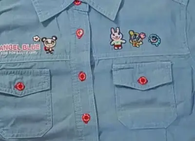 这件日淘的卡通刺绣小动物衬衫太可爱了！浅蓝色的牛仔面料清新又百搭，上面的小动物刺绣图案精致又有趣，还有红色的纽扣作为点缀。背后的字母印花也很有设计感，是一件充满童趣又不失时尚感的单品，非常喜欢！