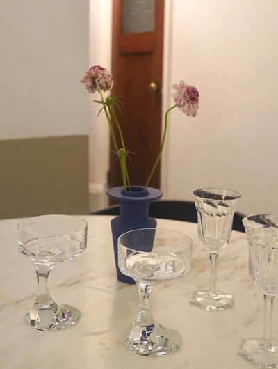 来上海后添了爱喝酒的新乐趣，尤其爱各种“自然酒”，后续可以整理个我喝过的那些好喝的自然酒清单分享在这里。前段时间朋友送了一对她珍藏的巴卡拉水晶酒杯，于是我就蠢蠢欲动的酝酿着实现两个变四个的小愿望，今天开箱了一对水仙系列香槟杯，终于集齐四个巴卡拉小魔仙啦?！
我的仙女...