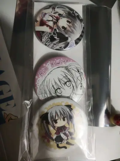 第一次买吧唧，小小的。然后就是卡片，好像是4个月前买的了，没钱的悲哀。依旧包税竹蜻蜓专线，经济实惠。