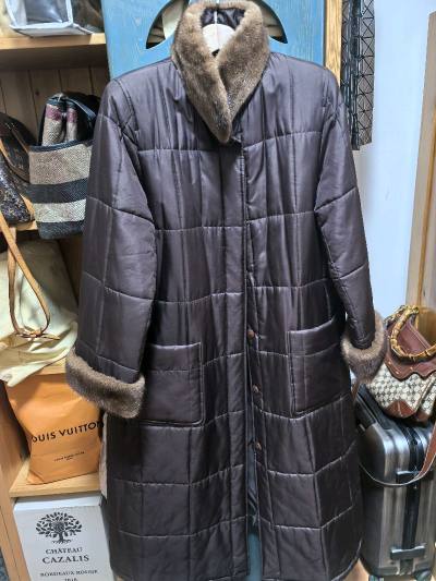 丝绸长款貂皮领大衣