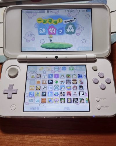 心水了两年的新大二，终于拔草了，遇到了一个很好的卖家，成色很好。箱说全，三码合一，几乎和新的一样。到手后玩儿了几天烧录卡的nds游戏，又趁着孩子睡着的时间捣鼓了好几天，按照火狐的步骤一步步破解成功了，龟速的百度网盘非常的慢啊，无奈买了几天会员，下载了好多游戏