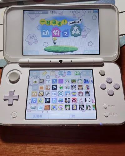 心水了两年的新大二，终于拔草了，遇到了一个很好的卖家，成色很好。箱说全，三码合一，几乎和新的一样。到手后玩儿了几天烧录卡的nds游戏，又趁着孩子睡着的时间捣鼓了好几天，按照火狐的步骤一步步破解成功了，龟速的百度网盘非常的慢啊，无奈买了几天会员，下载了好多游戏