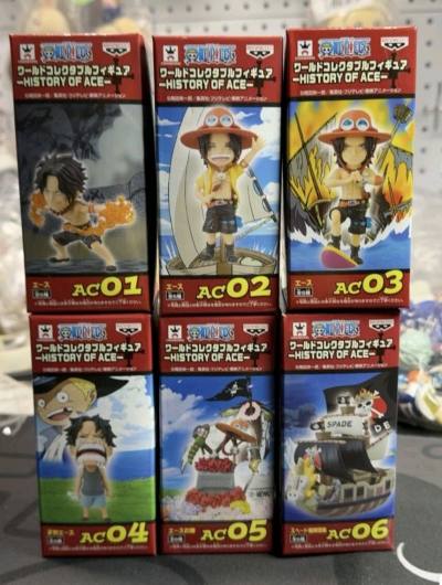 Banpresto 眼镜厂 海贼王 WCF 艾斯的一生 AC01-AC06 全套，还原了从小时候到长大后的艾斯，还配了一个海贼船，整体十分还原。