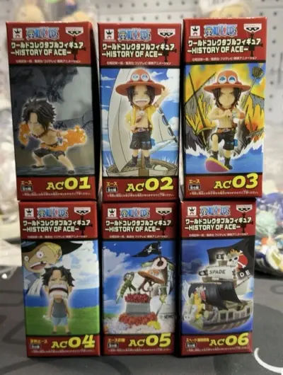 Banpresto 眼镜厂 海贼王 WCF 艾斯的一生 AC01-AC06 全套，还原了从小时候到长大后的艾斯，还配了一个海贼船，整体十分还原。