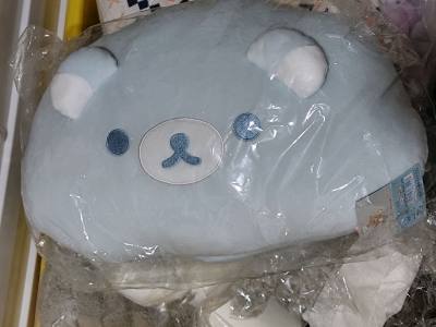 这次入手了雨过天晴系列穿着雨衣的熊妹等，其中最有意思的是轻松熊哥和鼻孔鸡双面抱枕，配色淡雅，蓬松的云朵抱枕非常软。挖煤姬竹蜻蜓速度快，包装好。