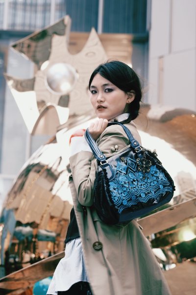 好价拿下一款很独特少见的anna sui的手提包，特别喜欢的蓝黑配色和蝴蝶装饰扣，容量也很大，开心开心?