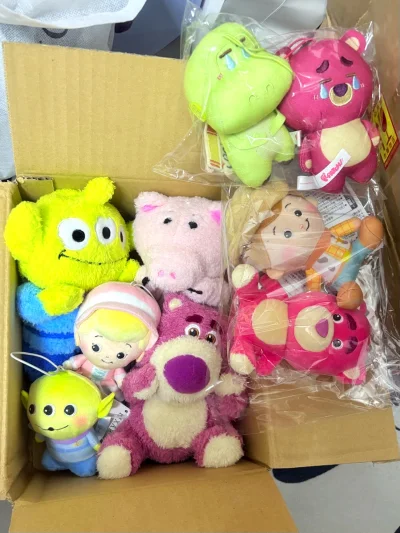 又是满满当当的一箱海淘开箱分享！太喜欢啦！每次开箱都很大惊喜！可爱的卷卷毛公仔，扁扁的玩具总动员毛绒挂件！还有可爱的胡迪牧羊女！快递运输也很给力！性价比很高！期待下次开箱！