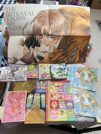 感谢挖煤姬让我切到一张无法逃离的背叛大海报，帅帅的很令人安心的颜值～还有小丸子小零钱包和便签超可爱！种村有菜两张大贴纸，一张稀有小贴纸，辣妹收藏卡，妹妹恋人明信片和东京猫猫小莓纽扣吧唧！开熏～