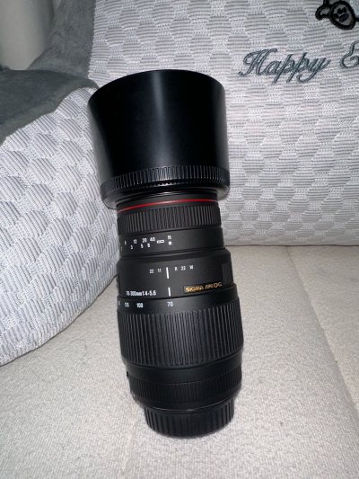 佳能ef卡口的适马70-300长焦镜头，这个镜头橙色非常干净，镜片也没有什么使用痕迹，很新的一样，拿到手就试拍了几张，非常不错