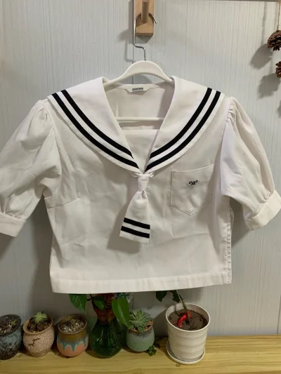 这次用挖煤姬切到一件很可爱的泡泡袖水手服，校名是大分高校，是森英惠老师参与设计的。这单我走的是EMS，速度惊人般的快！一周就到货了！非常开心～


