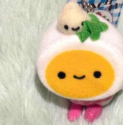 这次入手的荷包蛋Egg毛绒挂件太治愈了！粉白配色的荷包蛋造型软萌可爱，搭配粉格纹小围裙和头顶的小萝卜装饰，细节满满。毛绒质感柔软亲肤，挂在包上超吸睛，作为可爱风周边颜值与手感都在线，购物体验超满意！