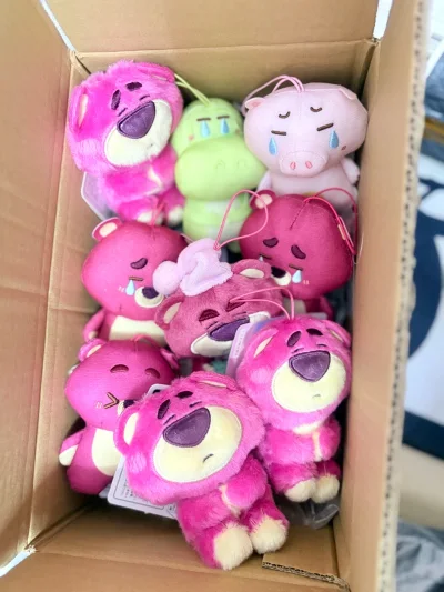 又是满满当当的一期开箱！超多草莓熊崽崽！什么样式的都有！太可爱啦！还有两款抱抱龙和火腿猪！依旧是非常稳妥又方便的竹蜻蜓路线！海淘首选！期待下次开箱！