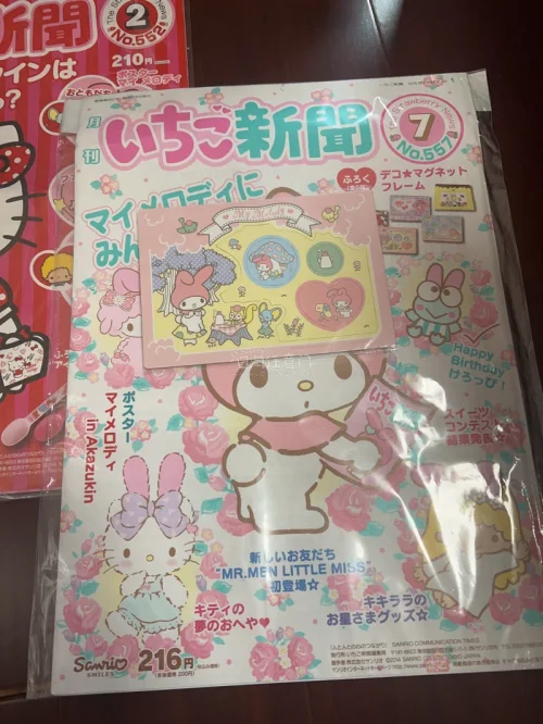 都是一些平成时期的美乐蒂小杂物，拿到手后细细欣赏根本舍不得拆封。还收到了两本草莓新闻，美美封面的那本连赠品都还在，太惊喜了！