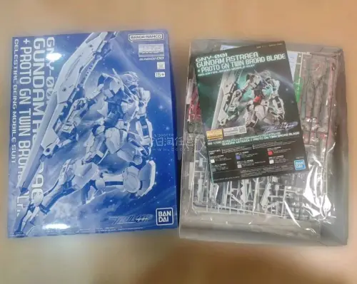 全称：MG GNY-001 正义女神高达 + Proto GN Twin Broad Blade
发售渠道：万代PB网络限定，2023年再版，出自《机动战士高达00
原型基底：MG正义女神基础套件，追加专属巨型GN双刃巨剑配件包，纯白主体配色
好看