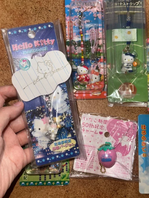 在挖煤姬蹲到超多心仪的Hello Kitty地域限定挂件！每一只品相都超出预期。走EMS物流体验很棒，运输稳定、包裹防护扎实，漂洋过海完好无损到手。平台界面操作简单，切物顺畅，淘中古三丽鸥宝藏平台，持续蹲更多可爱的小Kitty！
