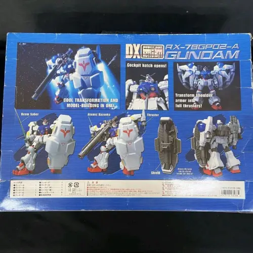 这款是万代2001年推出的DX MIA系列RX‑78‑GP02A高达试作2号机，出自OVA《机动战士高达0083 星尘的回忆》。
GP02A是故事里搭载战术核弹的特型机体，拥有厚重的肩部推进装甲，是高达0083中极具代表性的机体。DX MIA为大型可动成品线，区别于...