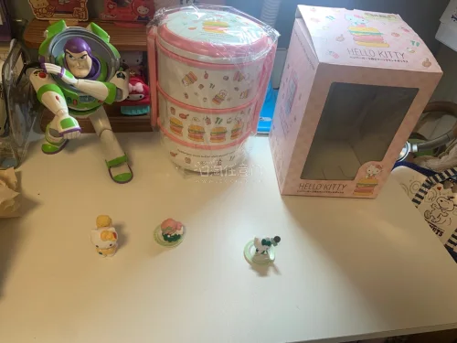 最近买了很多Kitty的周边，有面包机和饭盒以及摆件，盘子，都很漂亮，而且非常实用。我都快被Kitty萌化了